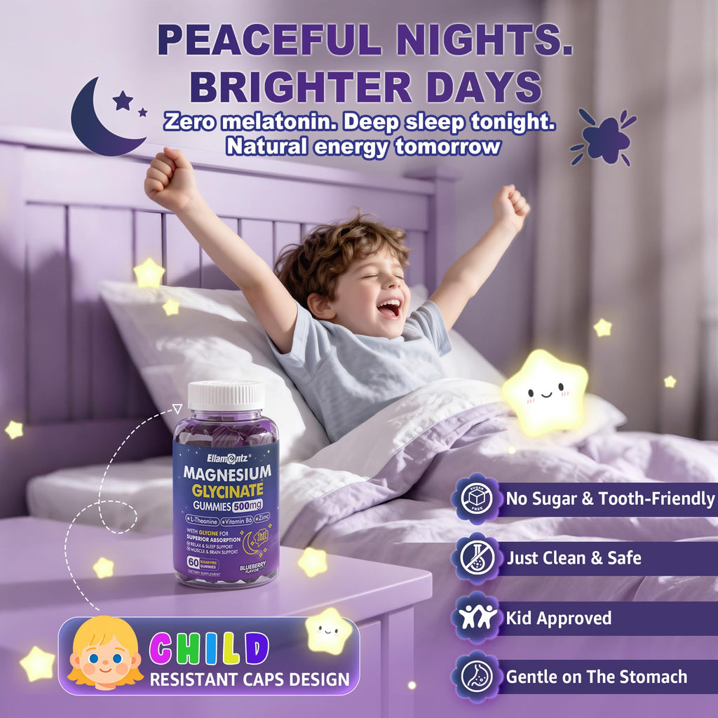 Magnesium Glycinate Gummies 500mg for Adults & Kids, High Absorption, 120Ct | Sugar Free Magnesium Calm Sleep Aid, Kids Sleep Gummies w/ Glycine L-Theanine B6 for Sleep, Calm, Muscle, Relax, No Melatonin