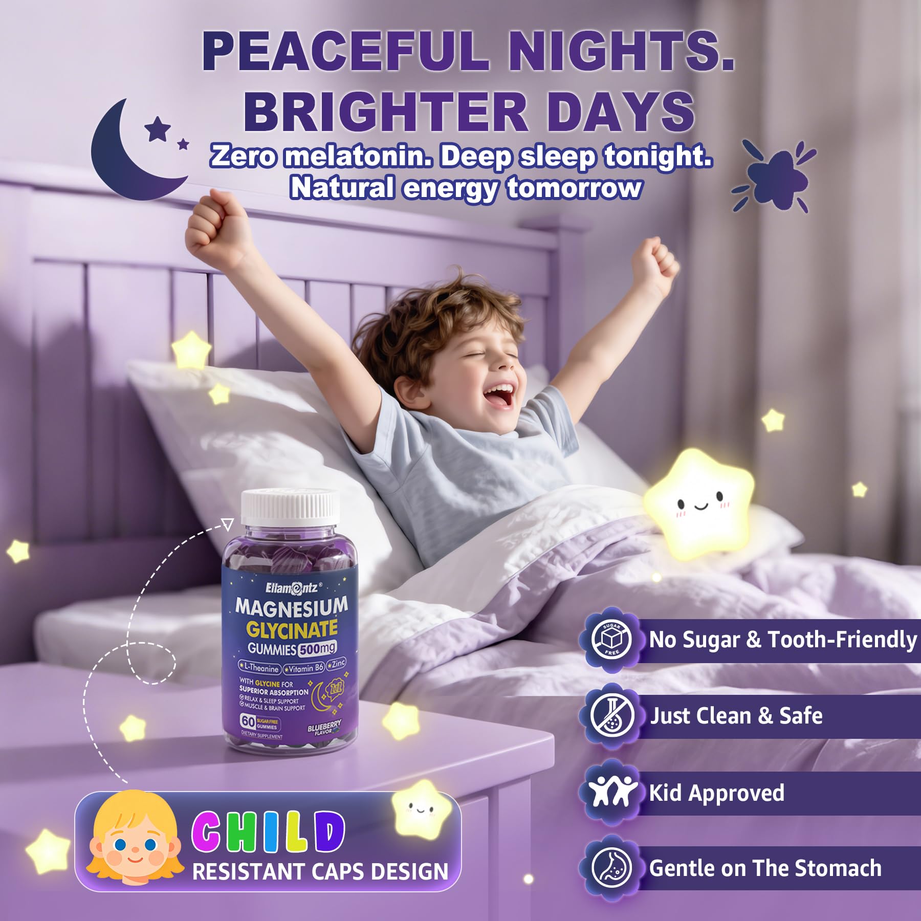 Magnesium Glycinate Gummies 500mg for Adults & Kids, High Absorption, 120Ct | Sugar Free Magnesium Calm Sleep Aid, Kids Sleep Gummies w/ Glycine L-Theanine B6 for Sleep, Calm, Muscle, Relax, No Melatonin
