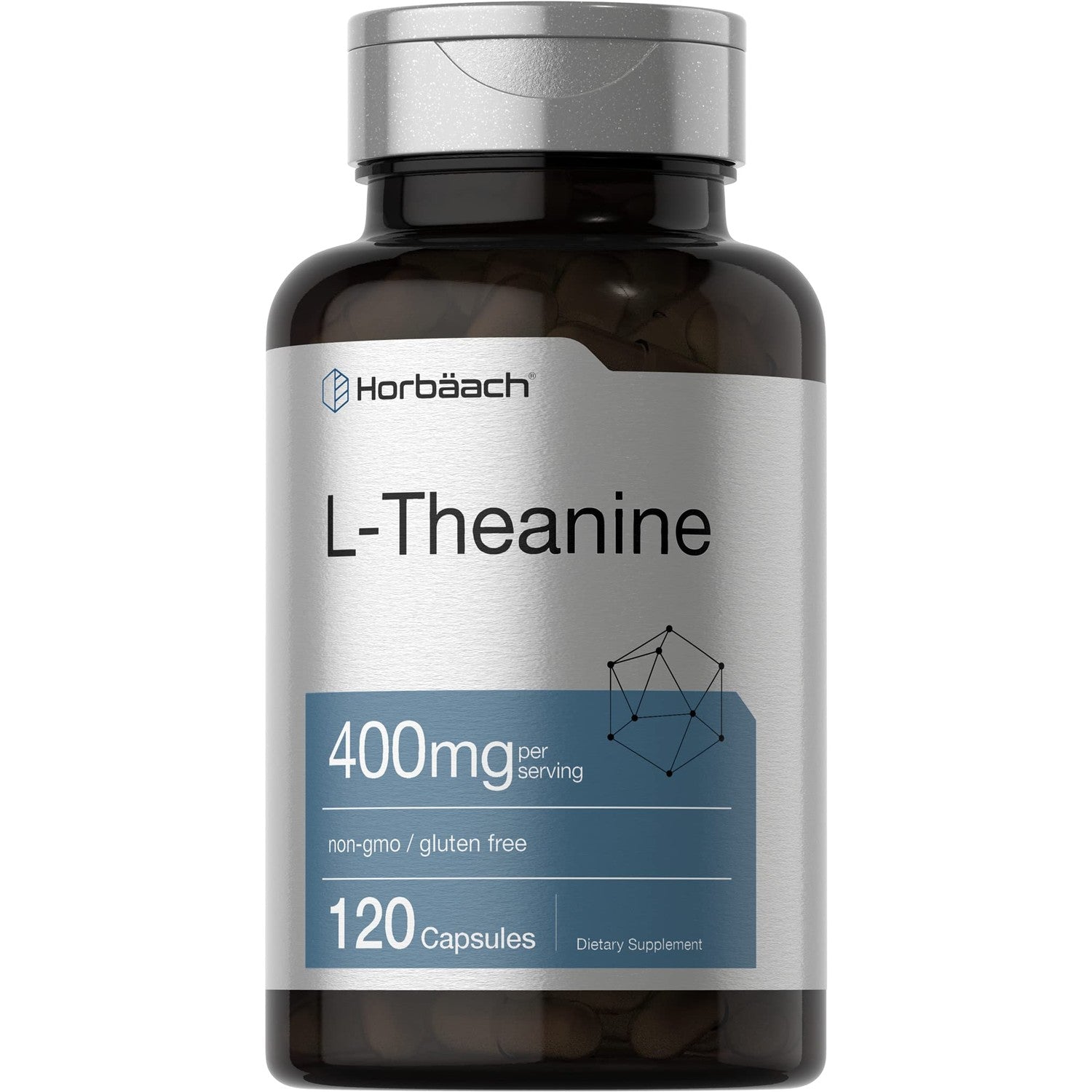 Horbäach L-Theanine Supplement | 400mg | 120 Powder Capsules | Non-GMO & Gluten Free