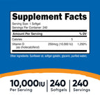 Nutricost Vitamin D3 10,000 IU, 240 Soft Gel Caps (2 Bottles)