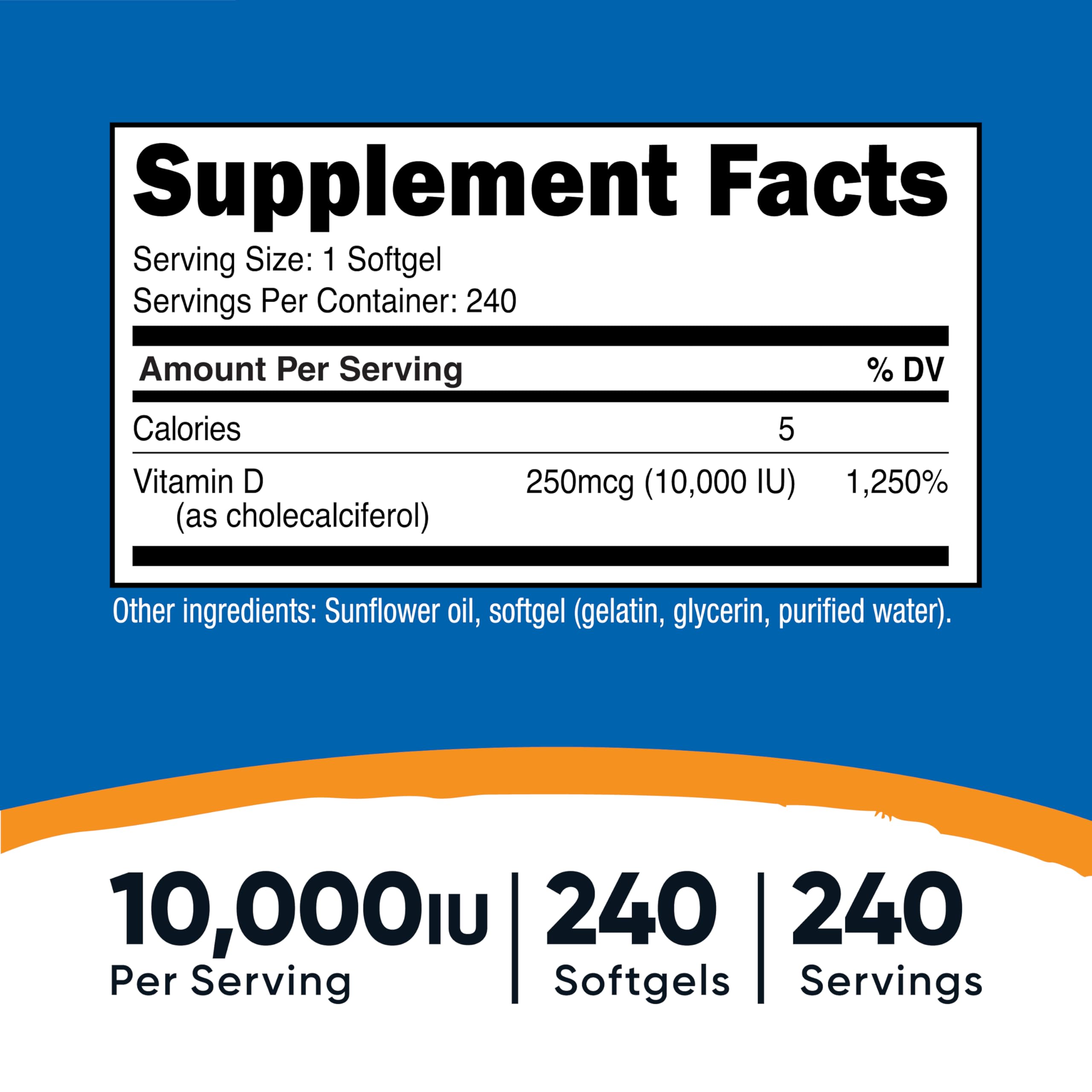 Nutricost Vitamin D3 10,000 IU, 240 Soft Gel Caps (2 Bottles)