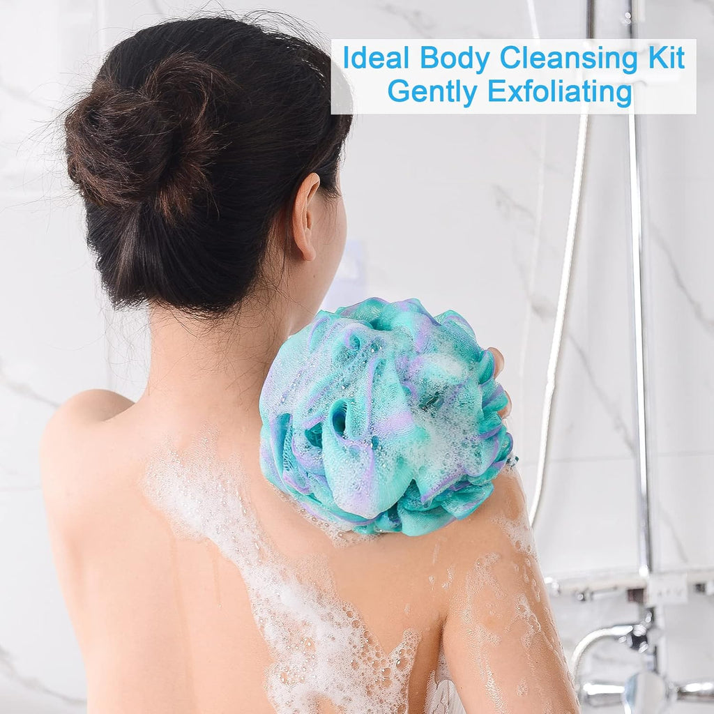 Buy now AmazerBath Loofah Sponge 60g/Piece, Exfoliating Bath Sponge Body Scrubber - Loofa Set of 4 Flower Color (Green-Purple) at indiglob india