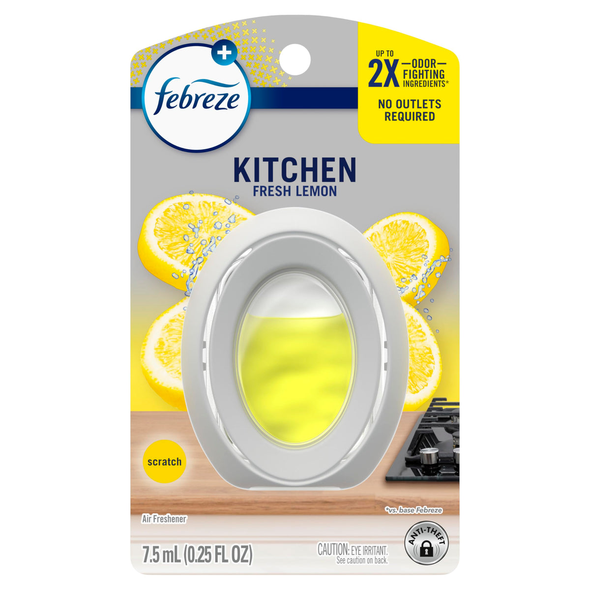 Febreze Kitchen Air Freshener, Odor-Fighting, Plug In Alternative, Air Fresheners for Home and Bathroom and Kitchen, Closet Air Fresheners, Fresh Lemon Scent, 6 Count