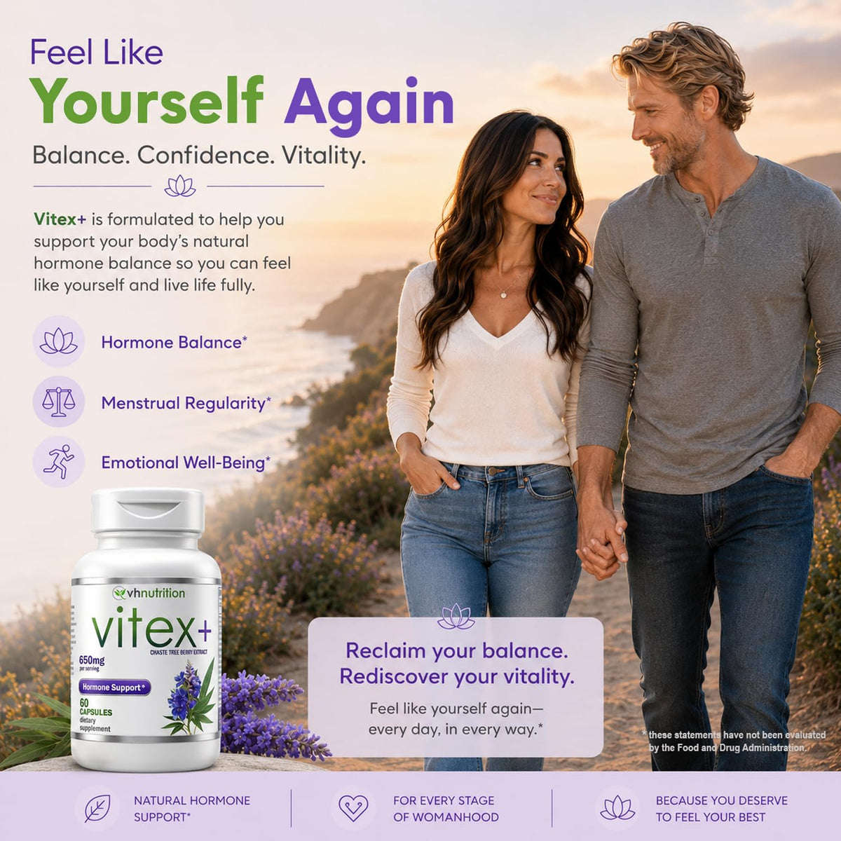 VH Nutrition VITEX+ | Vitex Chasteberry Supplement for Women | Hormonal Balance* and Fertility Support* | 650mg Per Serving of Vitex Berry Extract Powder | 60 Capsules