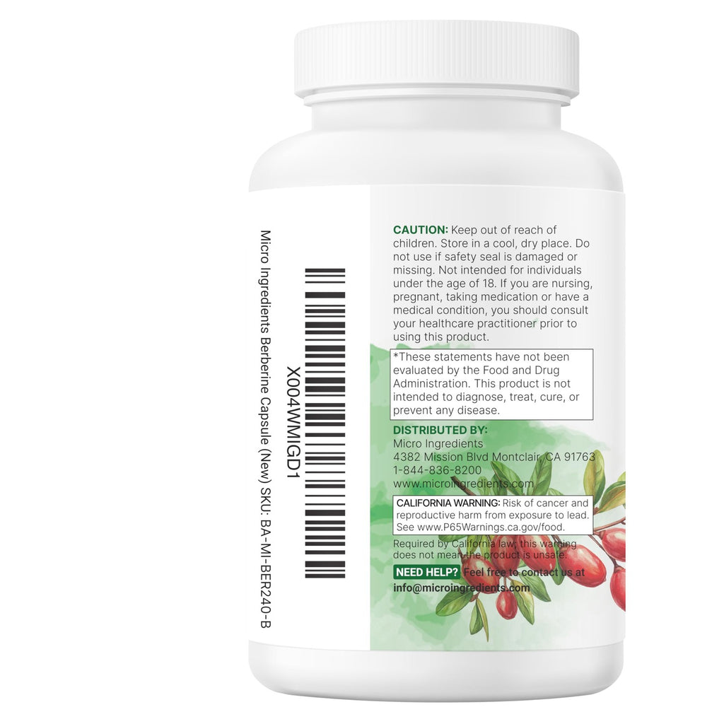 Micro Ingredients Berberine with Ceylon Cinnamon, 240 Veggie Capsules | High Absorption Berberine HCI Supplement + Turmeric Root & Cinnamon Bark Extract | Non-GMO, Gluten Free