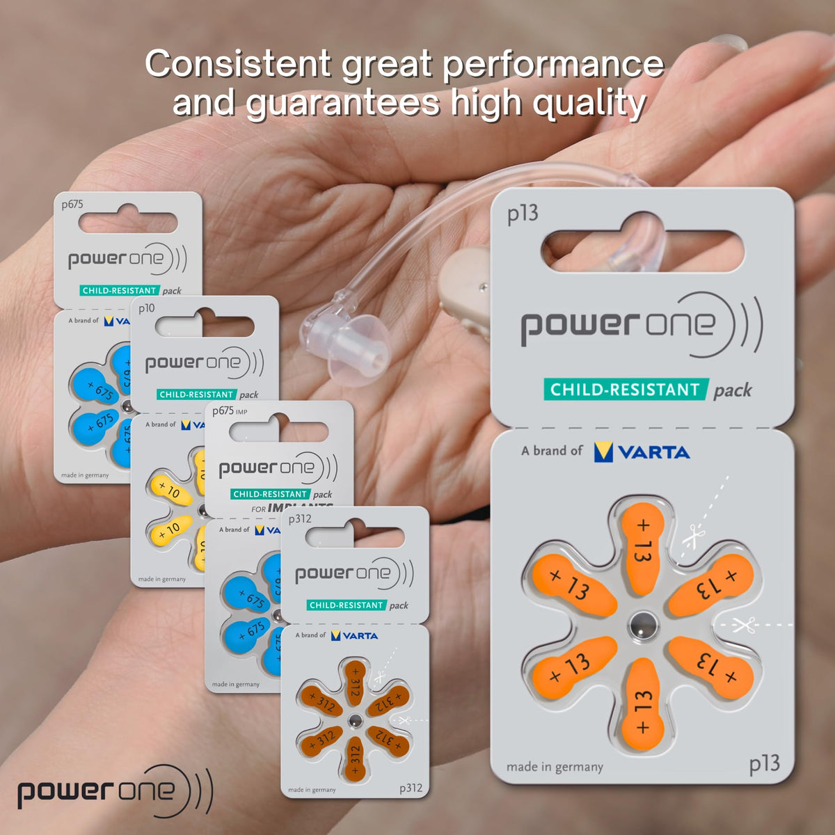 powerone Size 13 Hearing Aid Batteries Zinc Air P13 Pack of 60