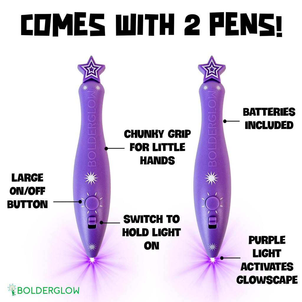 Bolderglow Glowscape - Light Reactive Drawing Surface 36 x 24 inches Super Bright Glow Effect with 2 Included Purple-Light LED Pens