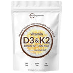 Micro Ingredients Vitamin D3 K2 MK-7 10,000 IU Per Serving, 300 Softgels | Made with Virgin Coconut Oil, K2 200 mcg Per Serving. D3 & K2 Vitamin Supplement. Easy-to-Swallow. Non-GMO, Gluten Free.