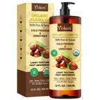 Yoken Organic Jojoba Oil 16oz, USDA Certified Cold Pressed for Skin Care | Cold Pressed Body Oil Women After Shower Unscented Carrier Massage Moisturizer Hydrating Nourishing Essential Mixing