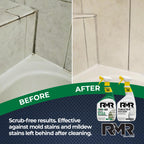 RMR Complete Mold & Mildew Stain Eraser System – No-Scrub Tub & Tile Cleaner + Instant Mold & Mildew Stain Remover Spray, Indoor/Outdoor Bathroom, Shower, Siding, & Deck Cleaning Kit, 2–32 Oz Bottles
