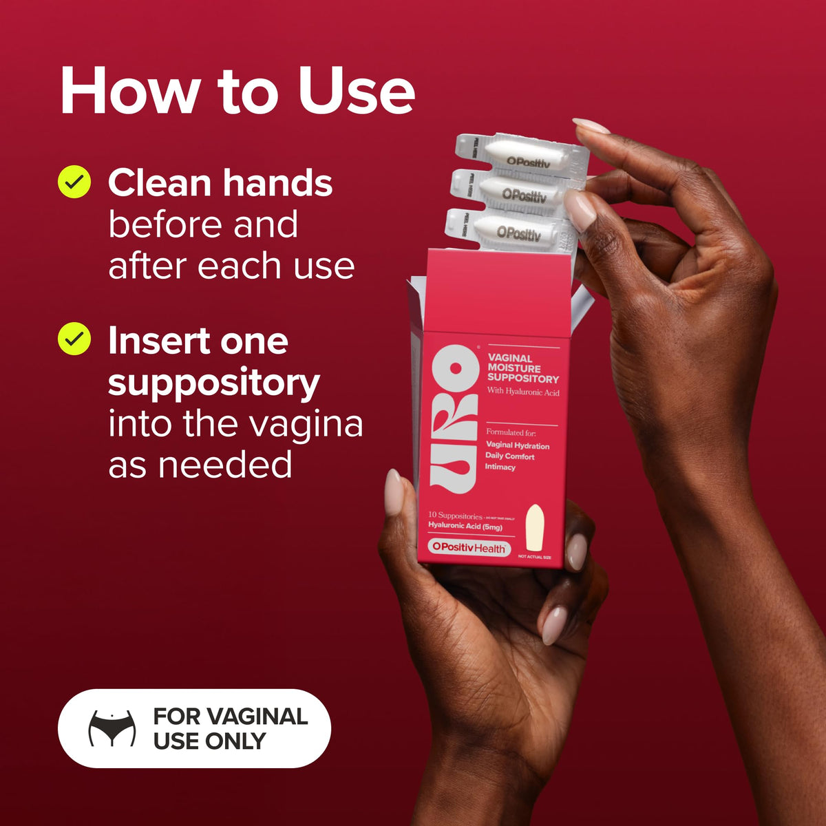 URO Vaginal Moisture Hyaluronic Acid Suppository for Easier Intimacy– 10 Ct