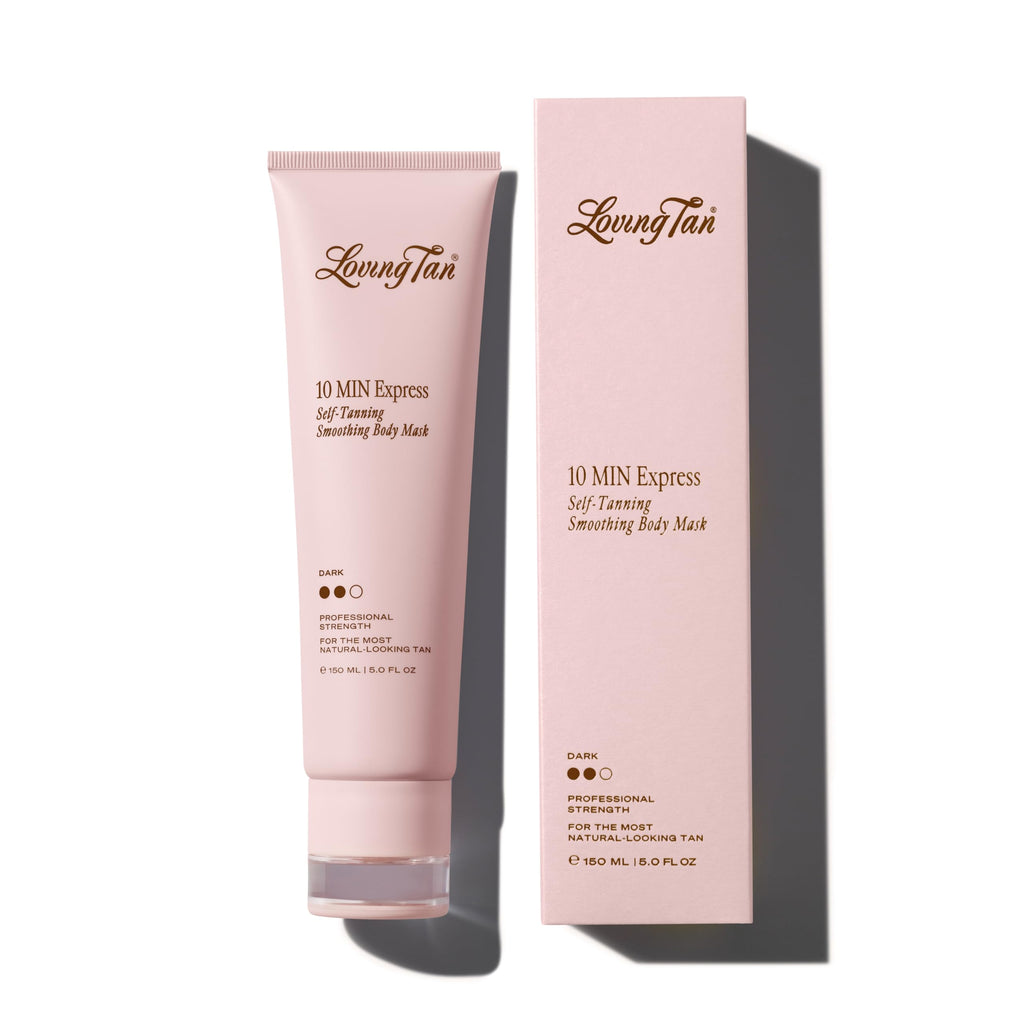 Loving Tan 10 Minute Express Self Tanner Body Mask, Dark, 5 fl oz | Fast Acting & Streak-Free Smoothing Self Tan Formula, Natural Bronze, Hydrating Ceramides, Quick Dry & Transfer-Resistant