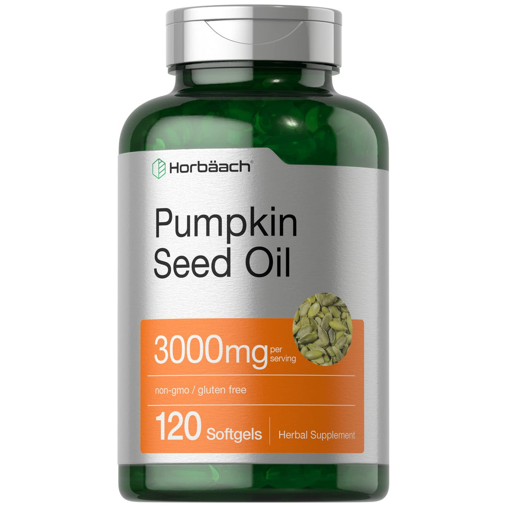 Horbäach Pumpkin Seed Oil 3000mg | 120 Softgel Capsules | Essential Fatty Acids with Omega 6 and 9 | Cold Pressed Dietary Supplement | Non-GMO and Gluten Free Formula