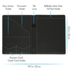 Buy now STYLIO Padfolio Portfolio Organizer Binder | Interview Resume Folder, Legal Document, Business Card Holder |w/Letter-Sized Notepad | Handsome Piano Noir Faux Leather Folio Matte Finish, Accent Stitch at indiglob india