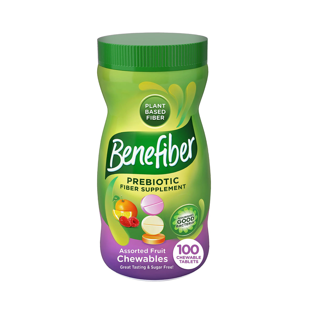 Benefiber Chewable Prebiotic Fiber Tablets, Assorted Fruit Flavors, 100 Ct | Plant-based Prebiotic Fiber, Supports Gut Health by Nourishing Good Gut Bacteria, GLP-1 Support for Digestive Health