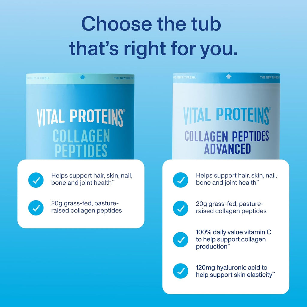 Buy now Vital Proteins Collagen Peptides Powder Advanced with Hyaluronic Acid & Vitamin C, Collagen Supplements, Unflavored, 12 Servings at indiglob india