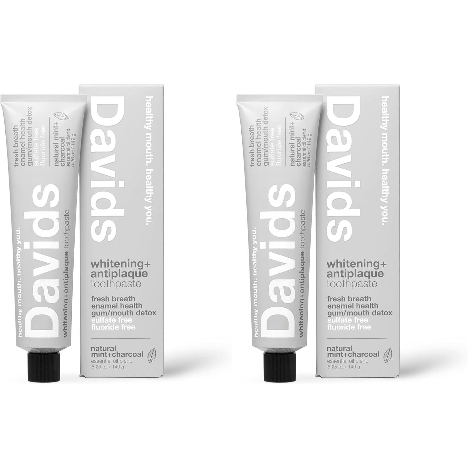 Buy now Davids Fluoride Free Toothpaste, Teeth Whitening, Antiplaque, SLS (Sulfate) Free, Promotes Enamel Health, Mouth & Gum Detox, EWG Verified, Peppermint, 5.25oz 5.25 Ounce (Pack of 2) Charcoal + Peppermint at indiglob india
