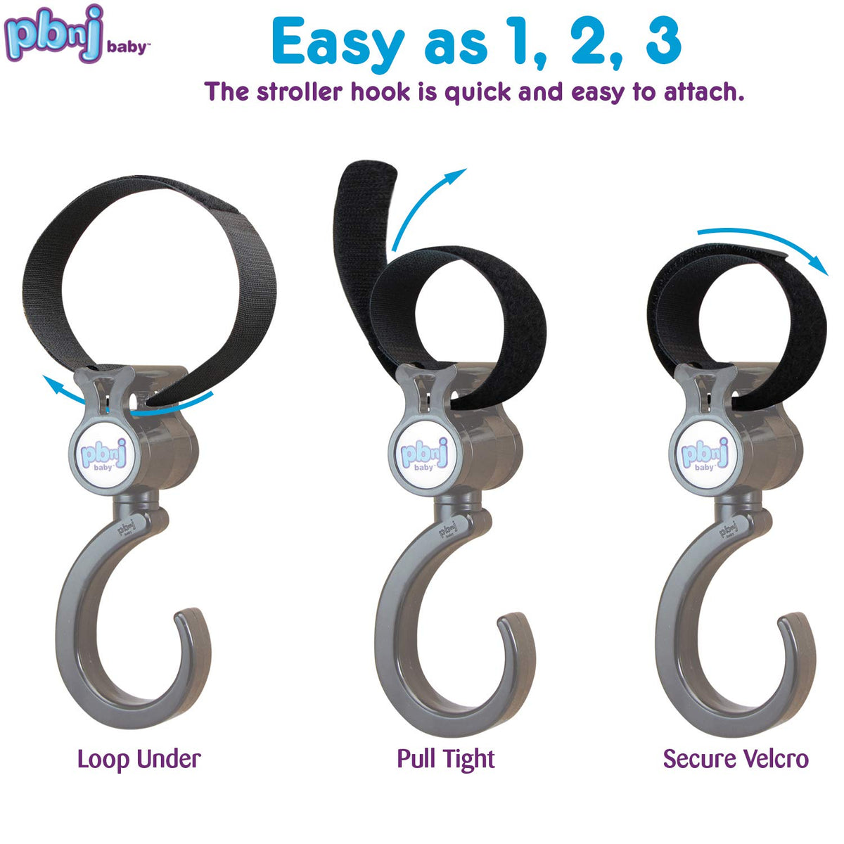 PBnJ Baby Stroller Hooks for Diaper Bags, Purses and Travel, 2 Pack
