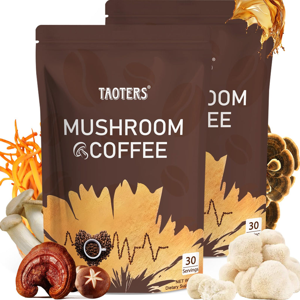 Mushroom Coffee | Enhanced Focus, Boosted Immunity, Improved Energy | 6 Adaptogenic Mushrooms: Cordyceps, Reishi, King Trumpet, Shiitake, Lion's Mane & Turkey Tail | 30 Servings