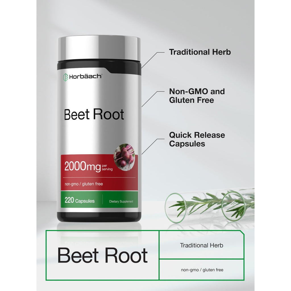 Horbäach Beet Root Powder Capsules | 220 Pills | Herbal Extract | Non-GMO, Gluten Free Supplement