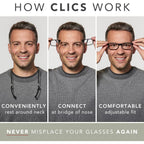 Buy now Clic Magnetic Reading Glasses for Men or Women, Computer Readers, Original Long (M-L, Black, 1.75 Magnification) at indiglob india