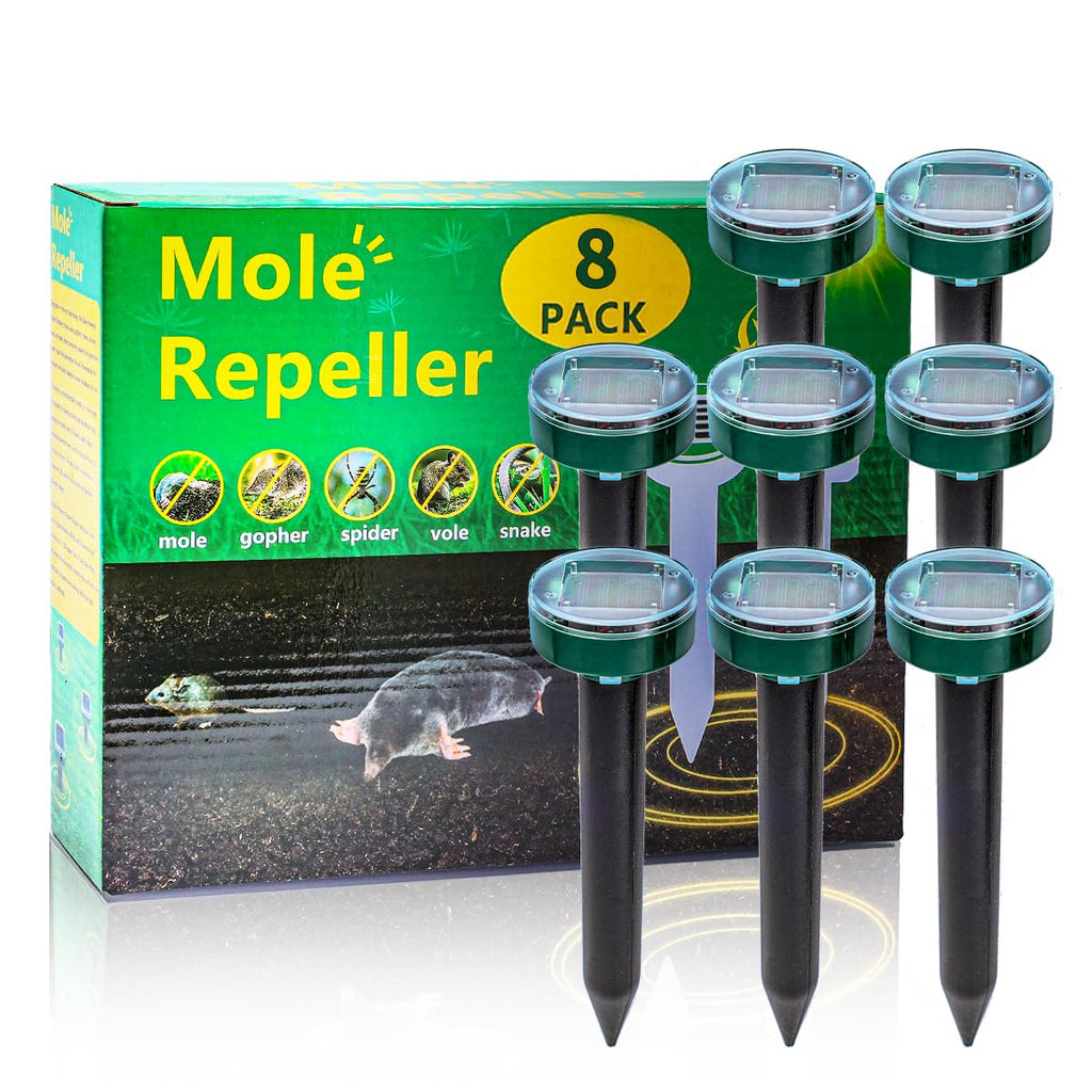 8-Solar Ultrasonic Mole Repellent, Waterproof Stakes Lawn Gophers Snakes