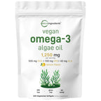 Micro Ingredients Vegan Omega 3 Algae Oil, 240 Veggie Softgels | Fish Oil Alternative | DHA 500mg & DPA 100mg | Carrageenan Free | Plant-Based Omega 3 with Flaxseed & ALA | Lemon Flavored