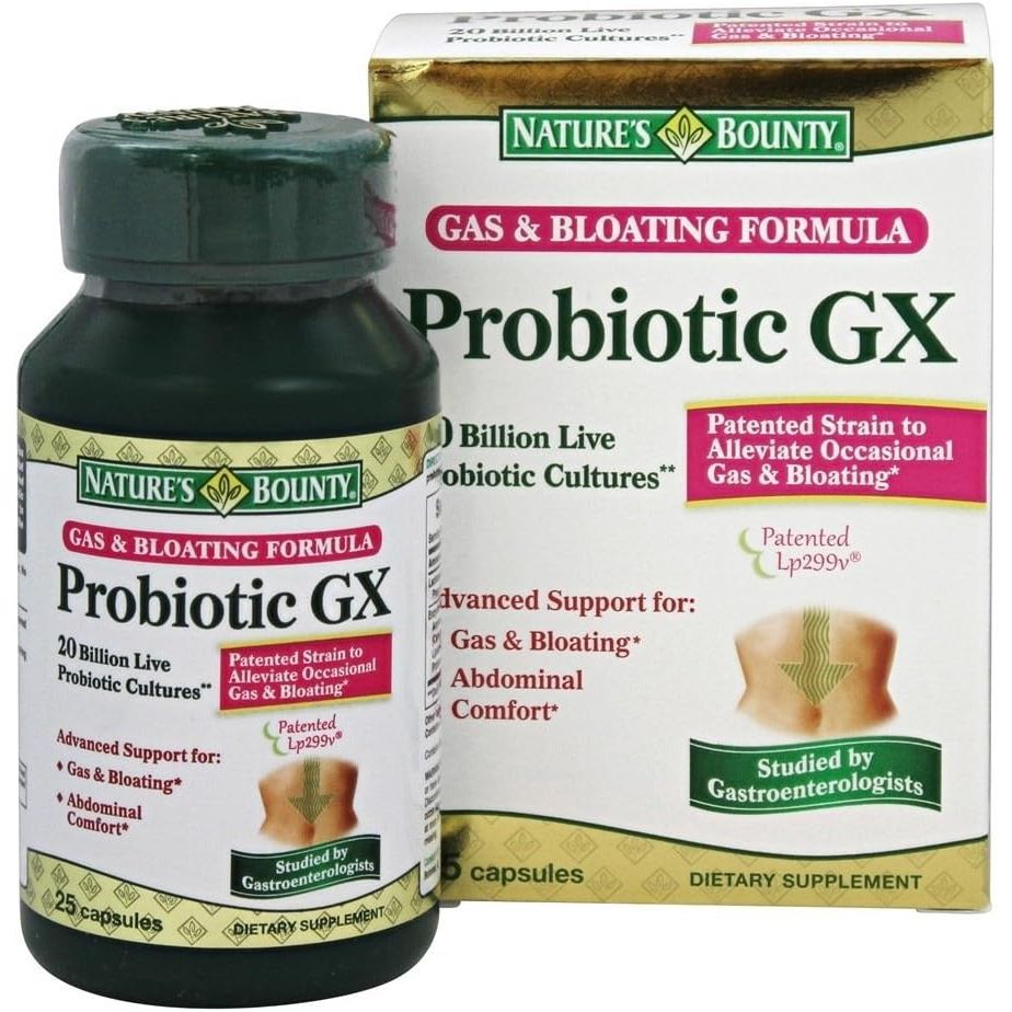 Buy now Nature's Bounty Probiotic GX, Helps with Occasional Gas and Bloating, Dietary Supplement, Digestive Health, 25 Capsules 25 Count (Pack of 4) Unflavoured at indiglob india