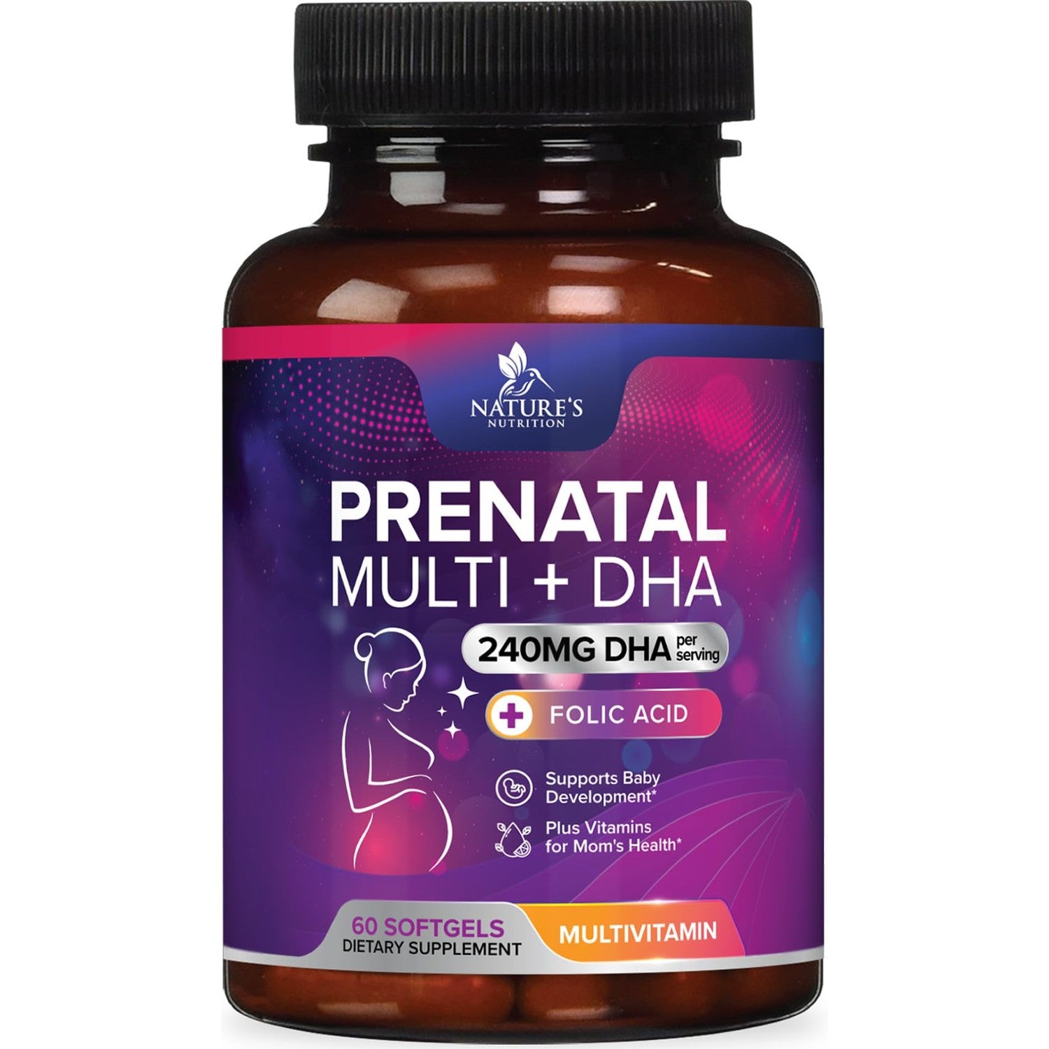Prenatal Vitamins for Women with Folic Acid + Omega 3 DHA for Fetal Brain Development, Best Prenatal Vitamin Supplement, Daily Pregnancy Multivitamin Nutritional Support, Non-GMO - 60 Softgels