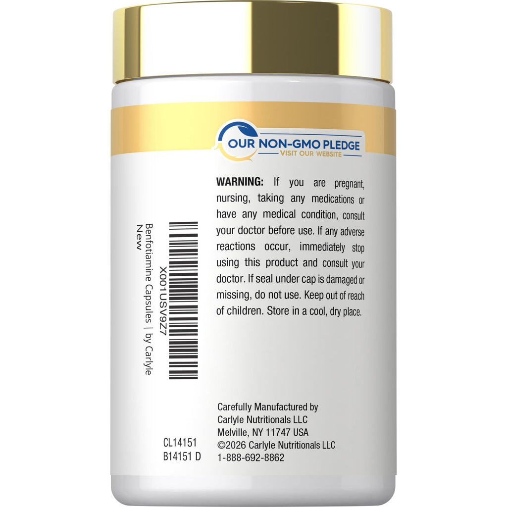 Carlyle Benfotiamine 300mg | 90 Capsules | Fat Soluble Vitamin B1 Thiamine