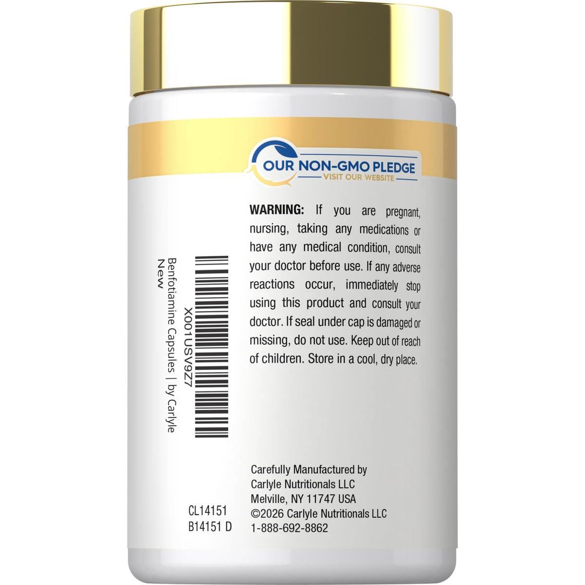 Carlyle Benfotiamine 300mg | 90 Capsules | Fat Soluble Vitamin B1 Thiamine