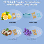 20 Pack Foaming Hand Soap Tablet Refills, 4 Scent, 12g Big Tablets, Makes 240 fl oz Soap Total, Eco Friendly Hand Wash Tablets Lemon, Coconut, Oceanic, Lavender Fragrance