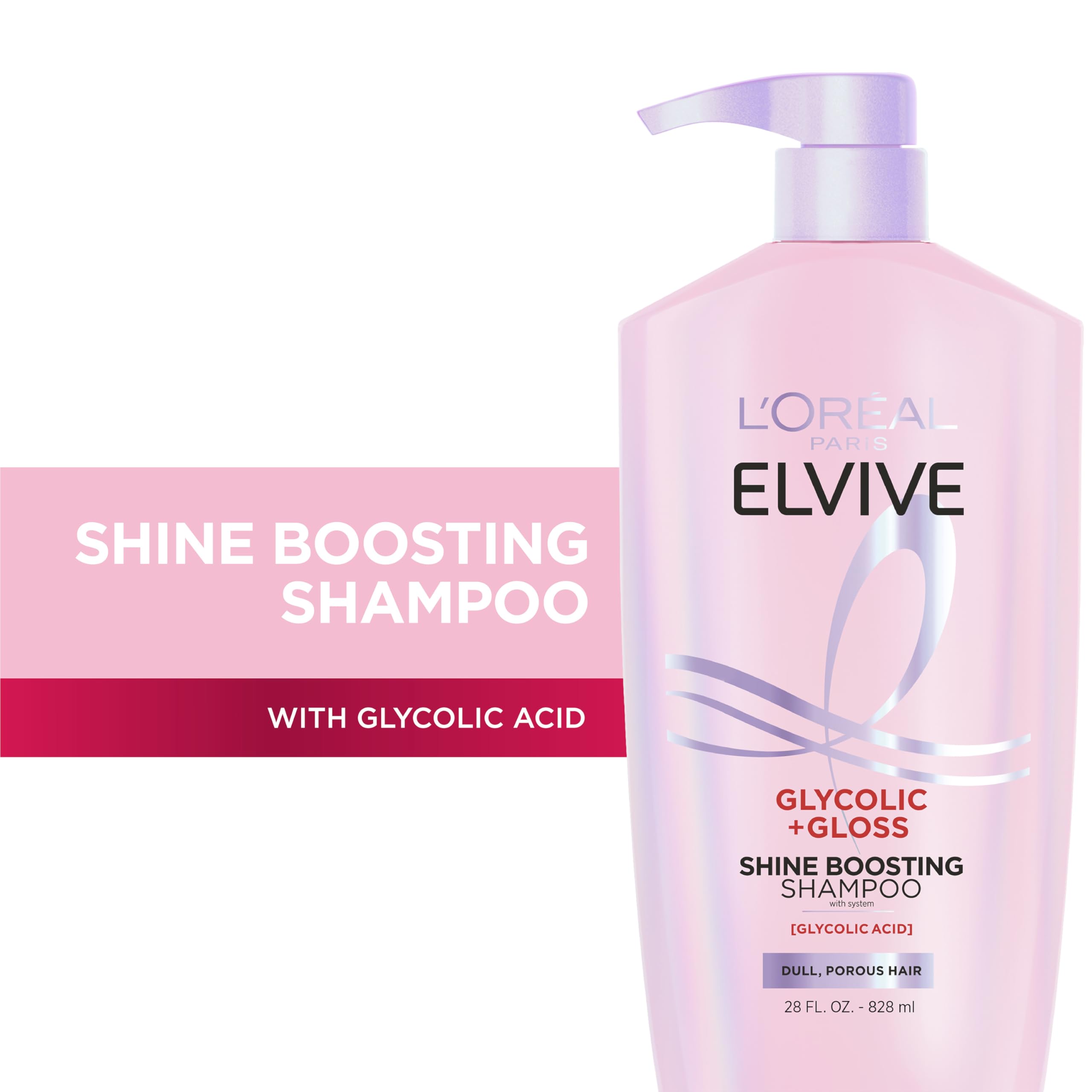 L'Oreal Paris Elvive Glycolic + Gloss Shine Boosting Shampoo, Cleanses and Smooths Dull, Porous Hair Into High-Shine, Glossy Hair, 28 Fl Oz