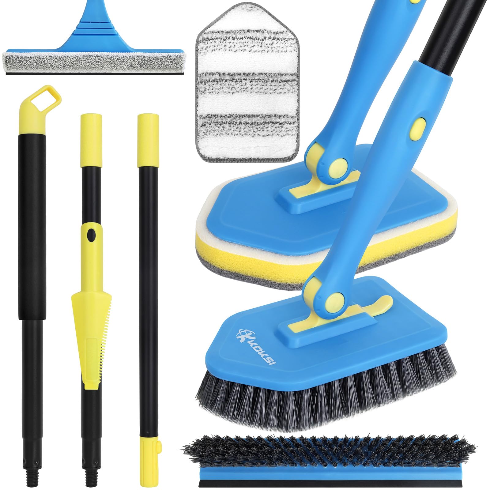 KOKSI 2-Piece Cleaning Brush for Bathroom Kitchen Bathtub Toilet Cleaner All Purpose Shower Sponge Scrubbing Brush with Ergonomic Handle