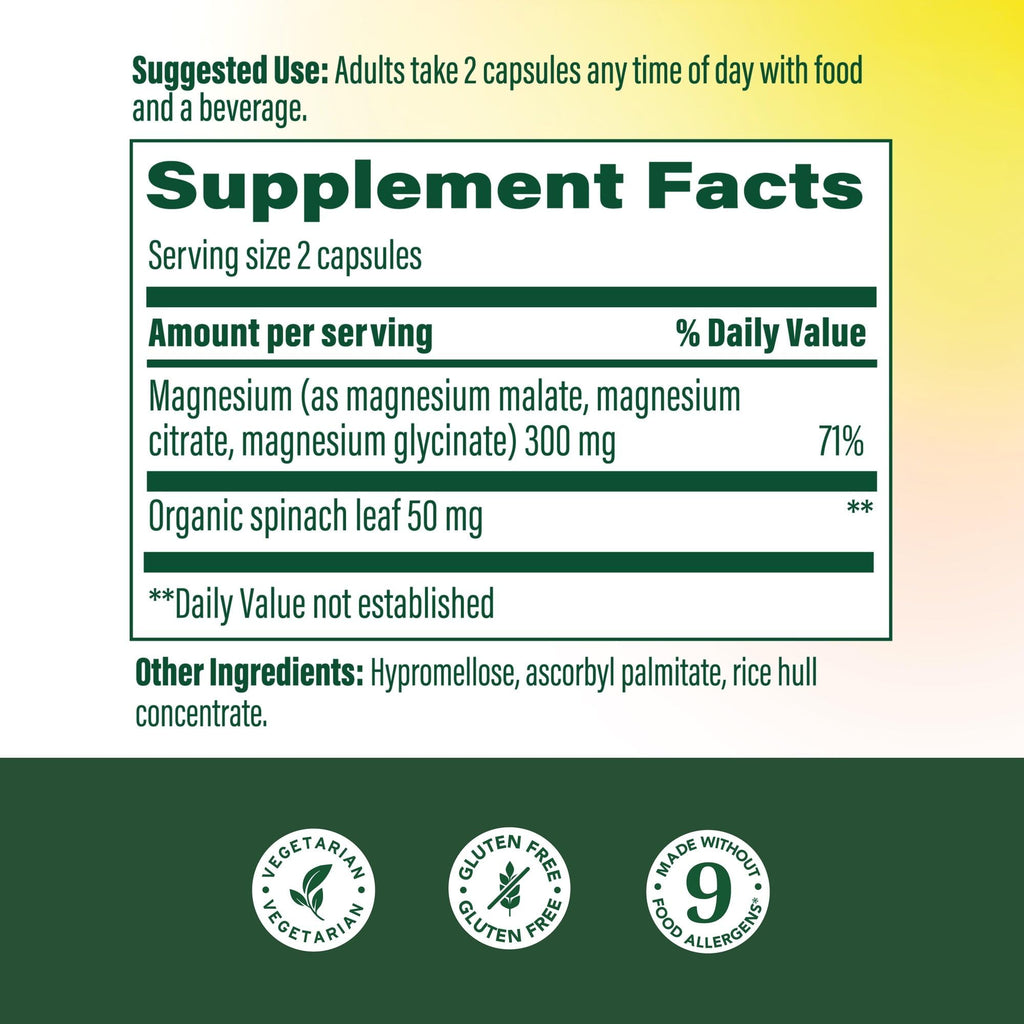 MegaFood Magnesium Glycinate, Malate, Citrate 300mg, 120 Capsules | Highly Absorbable 3 in 1 Magnesium Complex Blend to Support Heart & Muscle Function, Stress & Sleep, Vegetarian, 60 Servings