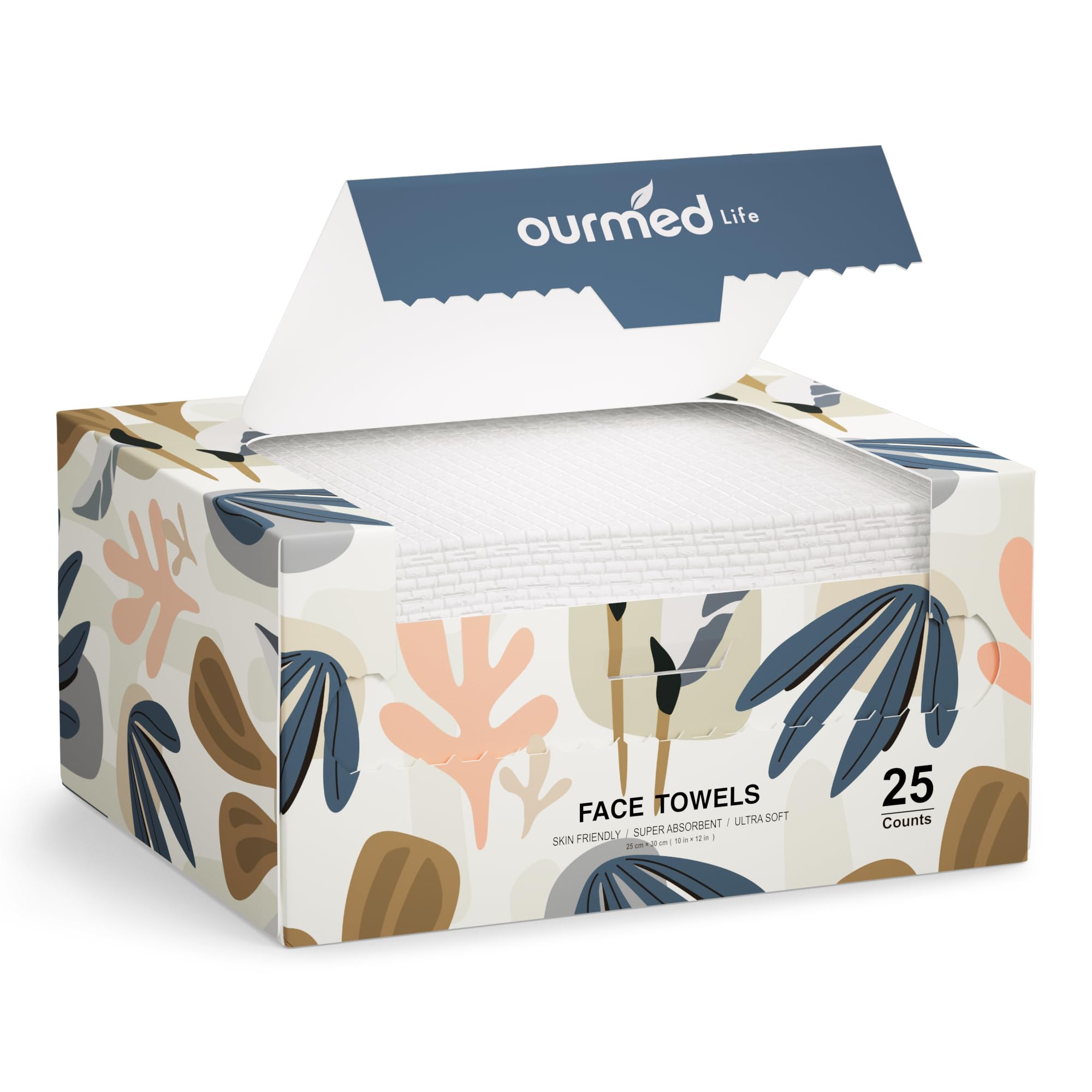 Buy now Ourmed Life Face Towels, Disposable Biodegradable Facial Towels for Sensitive Skin, Lint- free Face Wipes for Washing Face, Skincare and Makeup Remover, Dry Wipes, 10"×12" Extra Large, 50 Count at indiglob india