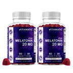 Vitamatic Melatonin 20 mg Gummies, Vegan, Strawberry, 60 Count - 2 Pack | 20 mg Melatonin Per Serving, Promotes Relaxation & Sleep Support*, Plant-Based, Gluten Free, Non-GMO