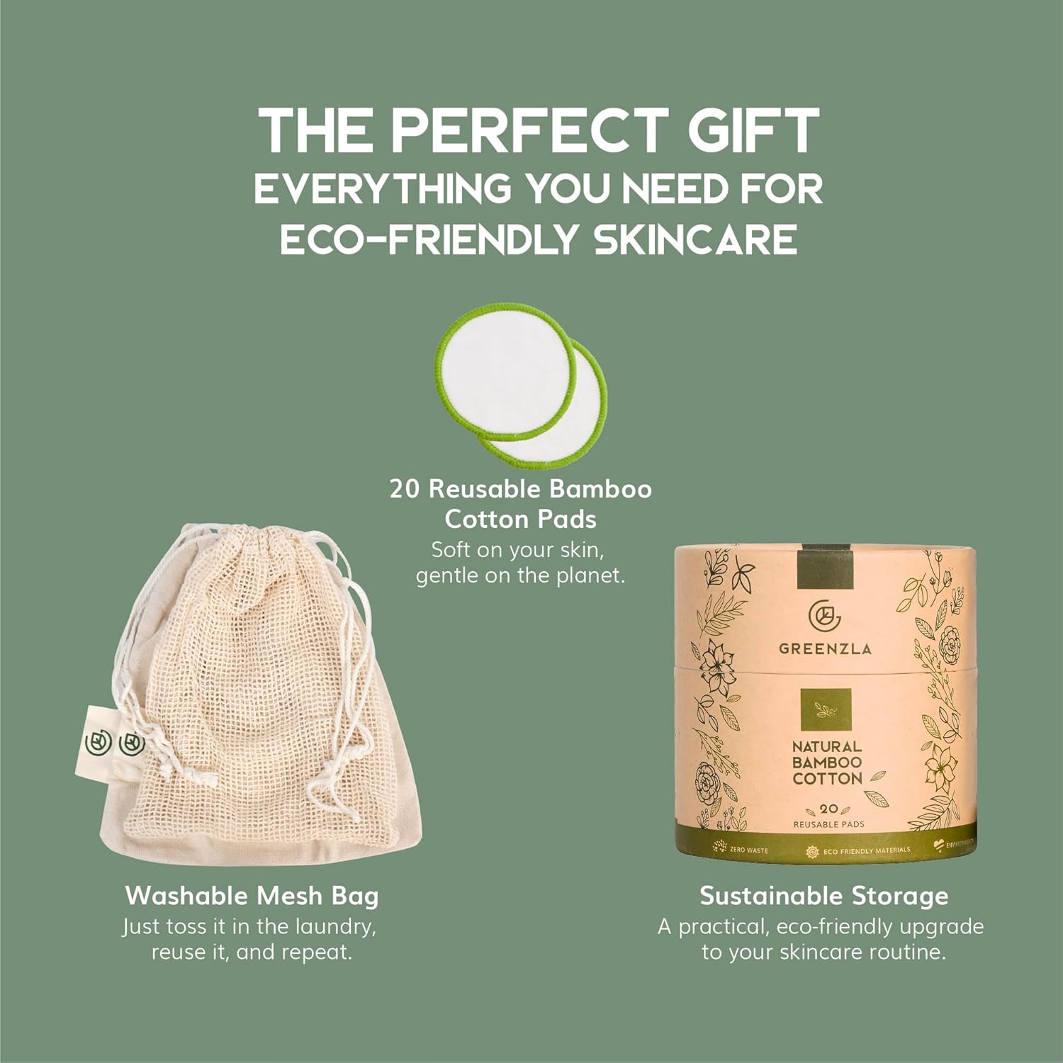Buy now Greenzla Reusable Makeup Remover Pads (20 Pack) Washable Laundry Bag & Round Box for Storage, Reusable Bamboo Cotton Rounds for All Skin Types at indiglob india