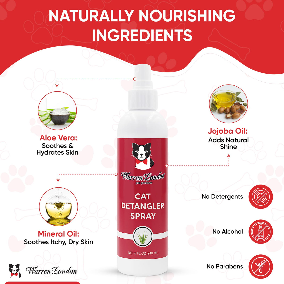 Warren London Cat Detangler Spray, Unscented Leave-in Conditioner, 8 oz