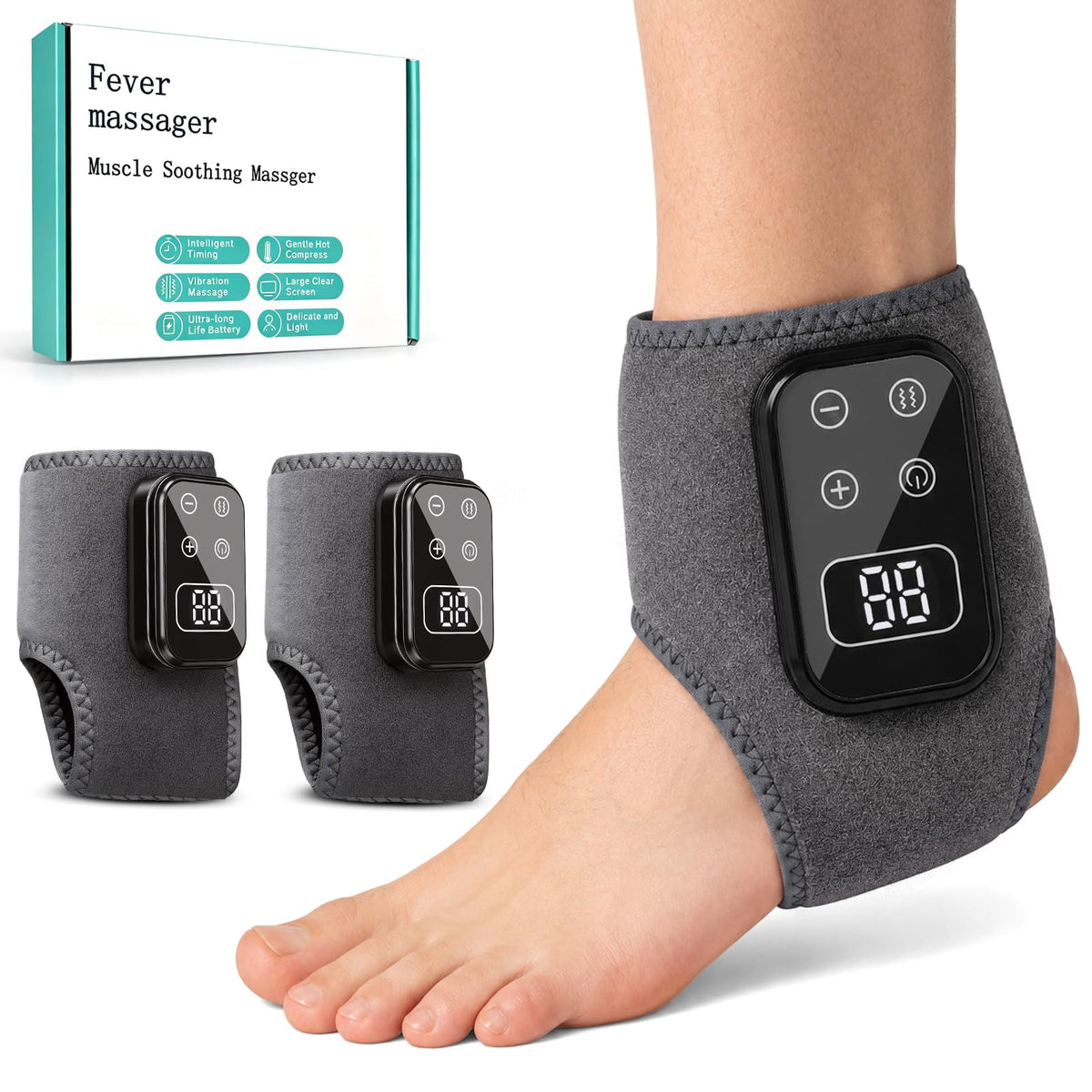 2PCS Foot Renew Massager for Neuropathy, 4-in-1 Cordless & Portable Foot and Ankle Massager for Heel, Arch & Ankle Relief, Foot Massager with 5 Vibration Mode & 5 Heat Levels, Ideal for Home & Travel