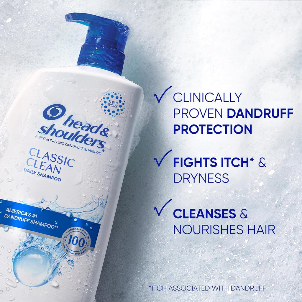 Head & Shoulders Classic Clean Anti-Dandruff Shampoo, 72-Hour Dandruff Protection, 1% Pyrithione Zinc, 28.2 fl oz