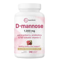 Micro Ingredients D Mannose 1,300mg Per Serving with Cranberry | 240 Veggie Capsules + Fat-Soluble Vitamin C & 1 Million CFU Probiotics Blend | Daily D Mannose Formula for Women | Filler Free, Non-GMO