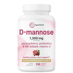 Micro Ingredients D Mannose 1,300mg Per Serving with Cranberry | 240 Veggie Capsules + Fat-Soluble Vitamin C & 1 Million CFU Probiotics Blend | Daily D Mannose Formula for Women | Filler Free, Non-GMO