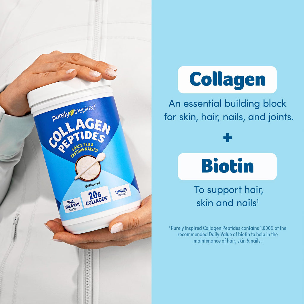 Purely Inspired Collagen Powder for Women & Men, Unflavored (20 Servings) | 20g Hydrolyzed Collagen Peptides Protein Powder - Grass-Fed & Pasture Raised Supports Hair, Nail, Skin, Bone, & Joint Health