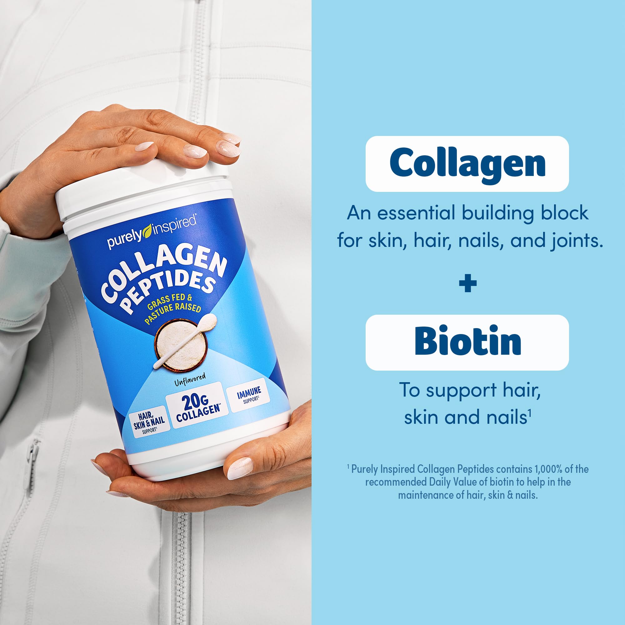 Purely Inspired Collagen Powder for Women & Men, Unflavored (20 Servings) | 20g Hydrolyzed Collagen Peptides Protein Powder - Grass-Fed & Pasture Raised Supports Hair, Nail, Skin, Bone, & Joint Health