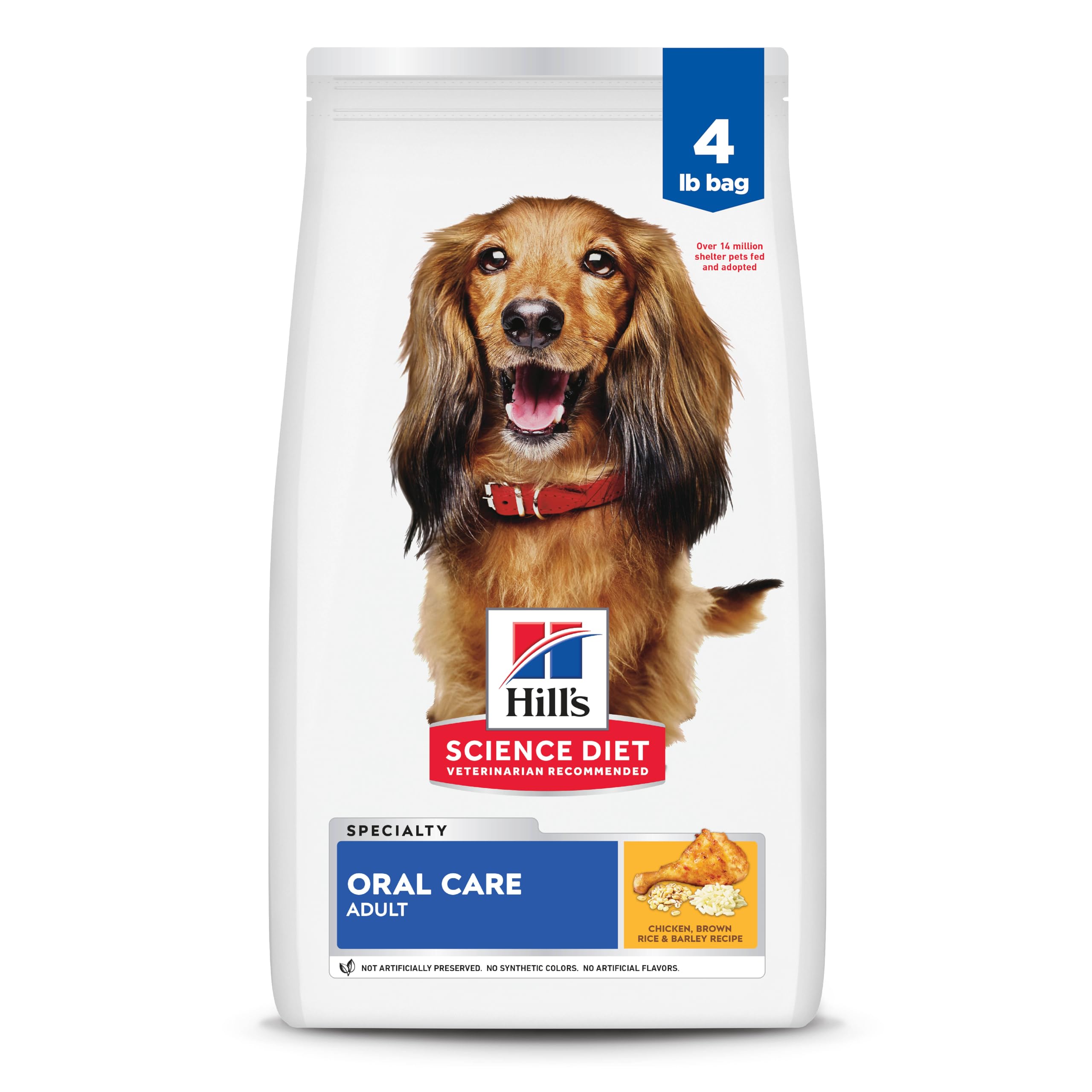 Buy now Hill's Science Diet Oral Care, Adult 1-6, Plaque & Tartar Buildup Support, Dry Dog Food, Chicken, Rice, & Barley, 4 lb Bag Chicken, Rice, & Barley 4 Pound (Pack of 1) at indiglob india