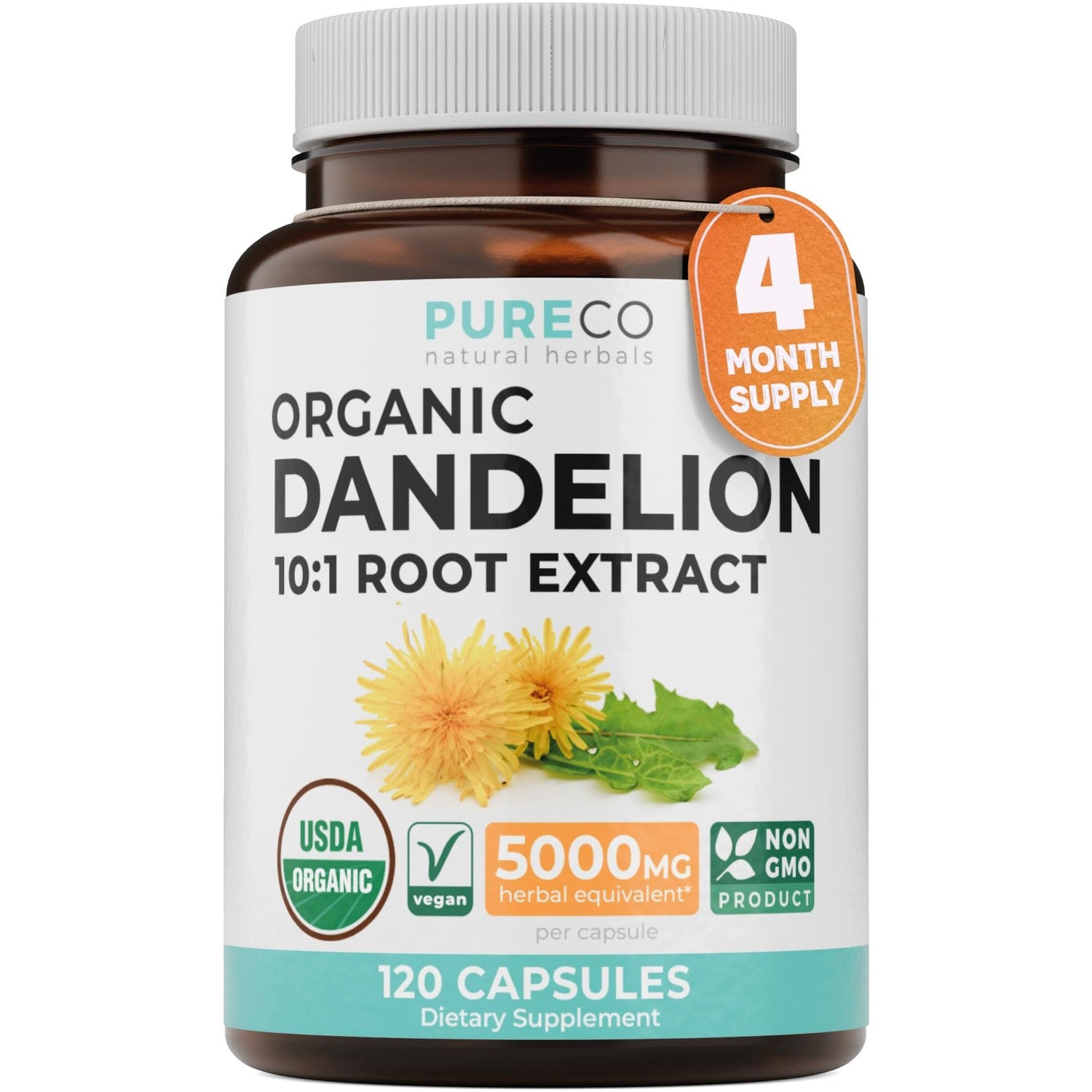 USDA Organic Dandelion Root Extract - High Potency 10:1 Dandelion Root Supplement with 5000mg Herbal Equivalent Strength for Liver Cleanse Detox & Repair Support - Vegan & Non-GMO (2 Month Supply)
