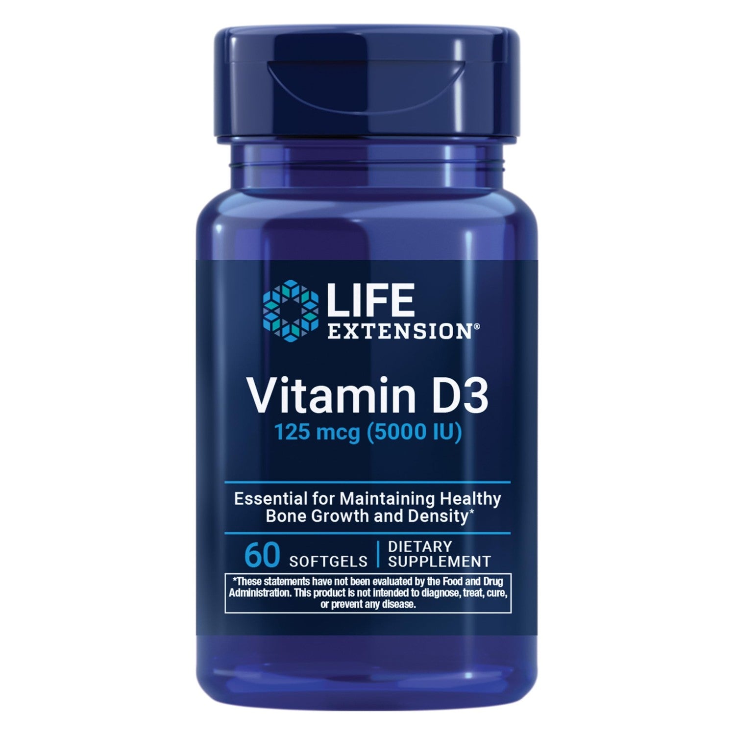 Life Extension Vitamin D3 125 mcg (5000 IU), Bone Health, Brain Performance, Immune System Support, Gluten-Free, Non-GMO, Once Daily, Two-Month Supply, 60 Softgels (Pack of 2)