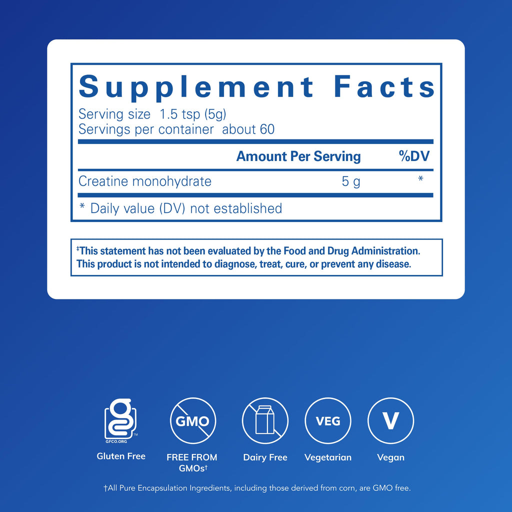 Pure Encapsulations Creatine - Creatine Supplement, 315 g (60 Servings) | Muscle Strength, Performance and Recovery*, Pre-Workout Recovery Powder, Gluten-Free, Non-GMO and Hypoallergenic