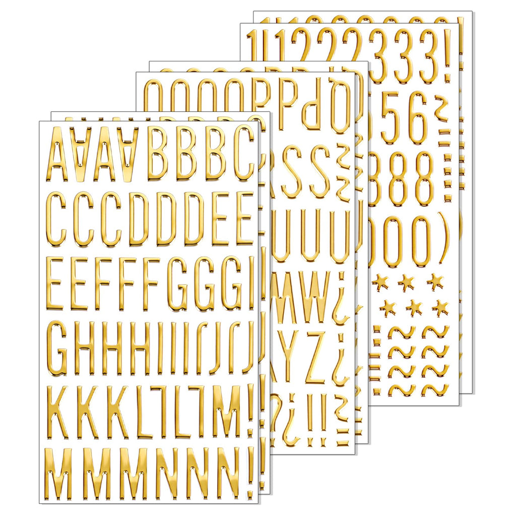 Phinus 6 Sheet 3D Gold Puffy Letter and Number Stickers, 1 Inch Self-Adhesive Foam Alphabet Stickers, Waterproof PVC Material for Grad Cap, Scrapbooking, DIY Crafts, Mailbox Decor